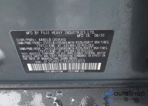 2010 Subaru Forester 2.5X Premium z USA, uszkodzony, nr VIN JF2SH6CC7AH901459